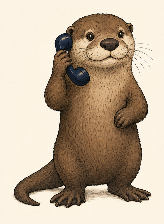 The AnswerOtter mascot holding a telephone handset